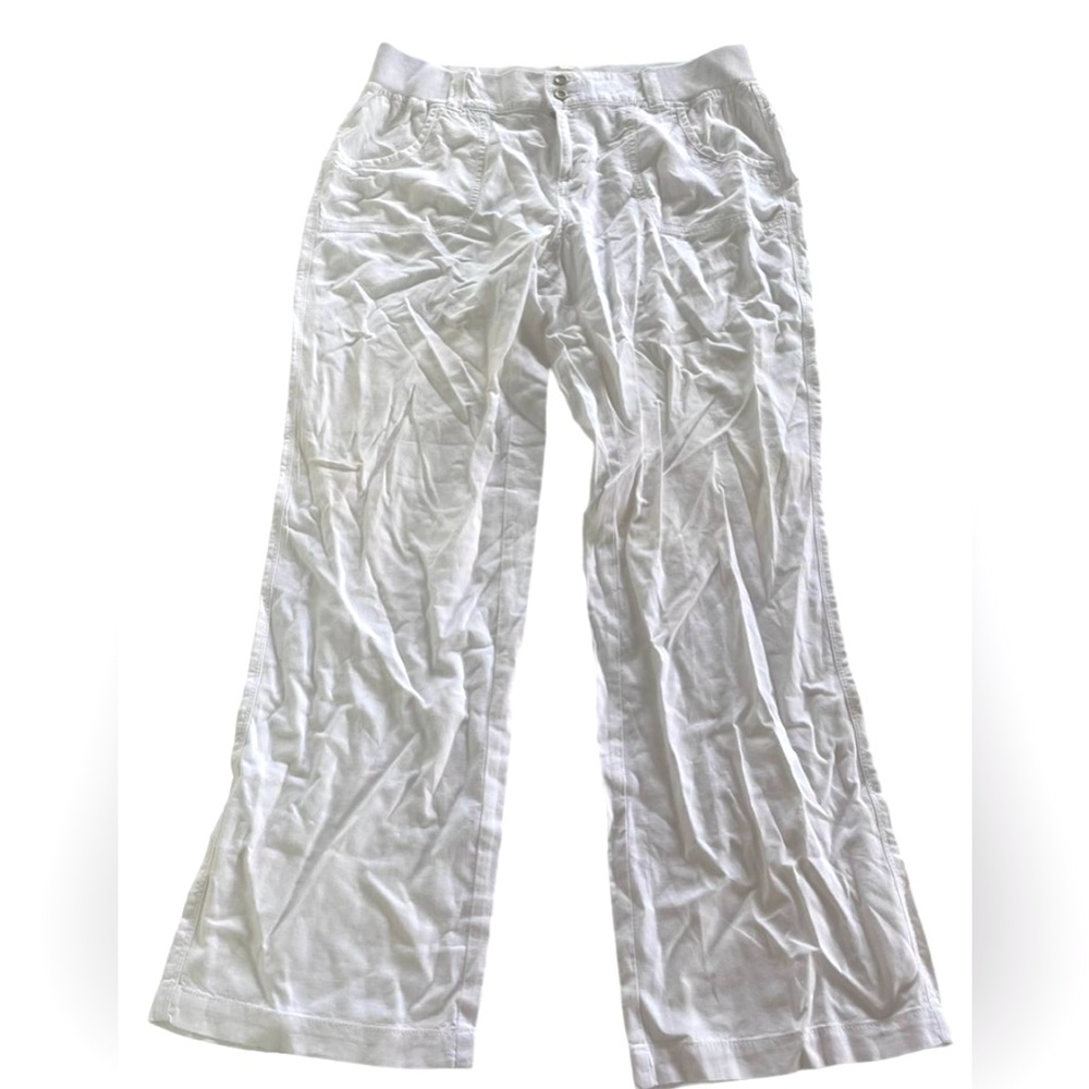 Sonoma Pants Womens 12 White Modern Fit Stretch Waist Straight Leg Linen Blend